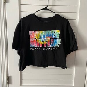 Dunder Mifflin Inc The Office TV Show Tie Dye Graphic Black Crop Tshirt Size XL